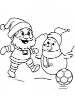 Playful Snowman and Santa Playing Soccer Coloring Page by Mindset Flow