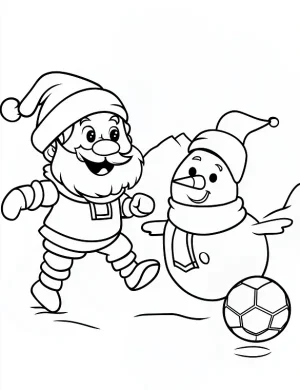 Playful Snowman and Santa Playing Soccer Coloring Page by Mindset Flow