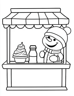 Playful Snowman at Ice Cream Counter Coloring Page by Mindset Flow