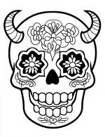 Playful Sugar Skull With Horns Coloring Page by Mindset Flow