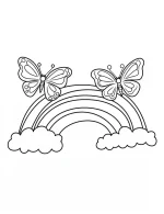 Playful Two Butterflies Over Rainbow And Clouds Outline Coloring Page by Mindset Flow