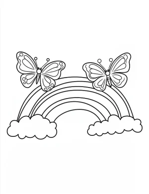 Playful Two Butterflies Over Rainbow And Clouds Outline Coloring Page by Mindset Flow