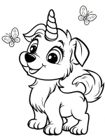 Playful Unicorn Dog Chasing Butterflies Coloring Page
