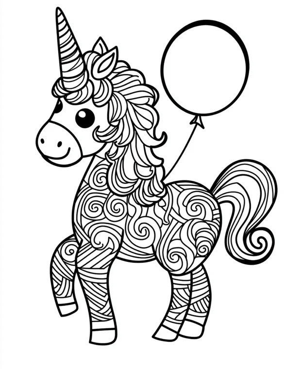 Playful Unicorn Holding Balloon Mandala Coloring Page Playful Unicorn Holding Balloon Mandala Coloring Page