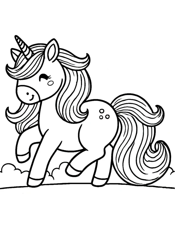 Playful Unicorn with Flowing Mane Coloring Page