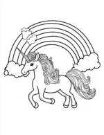 Playful Unicorn with Flowing Mane and Rainbow Coloring Page