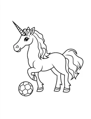Playful Unicorn with Soccer Ball Coloring Page