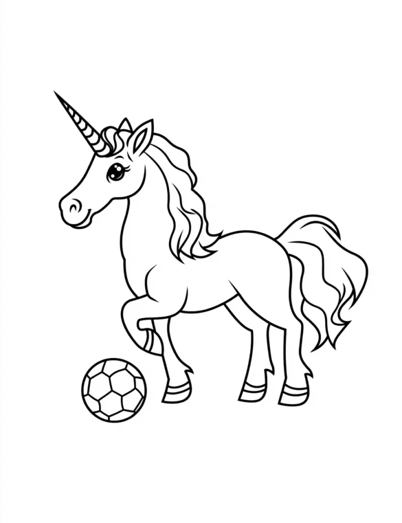 Playful Unicorn with Soccer Ball Coloring Page