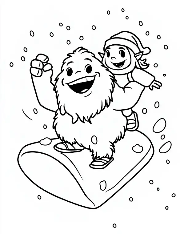 Playful Yeti and Elf Sliding in Snow Coloring Page By Mindset Flow Playful Yeti and Elf Sliding in Snow Coloring Page By Mindset Flow