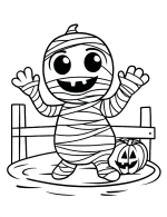 Playful and Smiling Mummy with Pumpkin Coloring Page by Mindset Flow