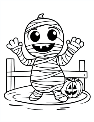 Playful and Smiling Mummy with Pumpkin Coloring Page by Mindset Flow