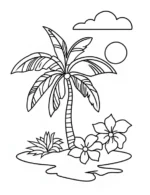 Plumerias by the Beach Tropical Island Printable Coloring Page