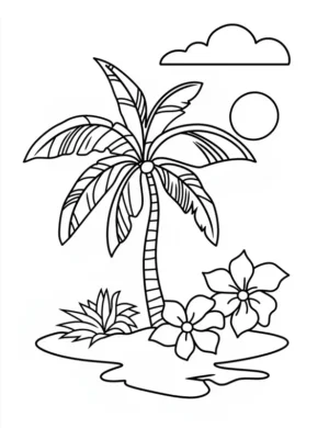 Plumerias by the Beach Tropical Island Printable Coloring Page