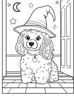Poodle in Witch Hat Halloween Coloring Page By Mindset Flow