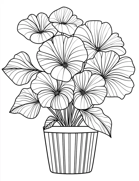 Potted Morning Glory Realistic Flowers Printable Coloring Page