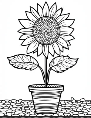 Potted Sunflower Adult Flower Coloring Page By Mindset Flow