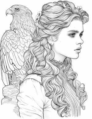 Powerful Woman With Eagle Adult Coloring Page By Mindset Flow