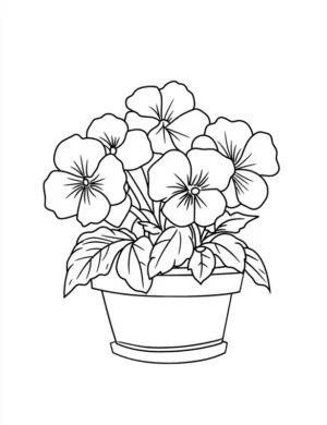 Pretty Pansies in Flowerpot Coloring Page