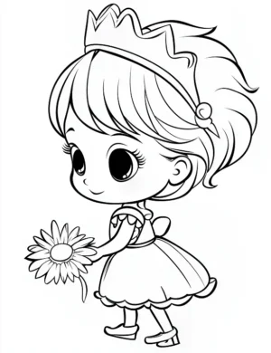 Princess Holding Sunflower Adult Flower Coloring Page By Mindset Flow