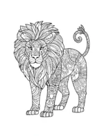 Proud Standing Lion Mandala with Bold Mane and Abstract Patterns Coloring Page by Mindset Flow