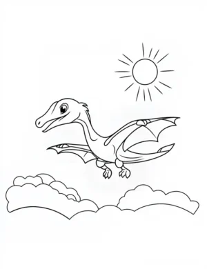 Pterodactyl Flying in the Sky Printable Coloring Page