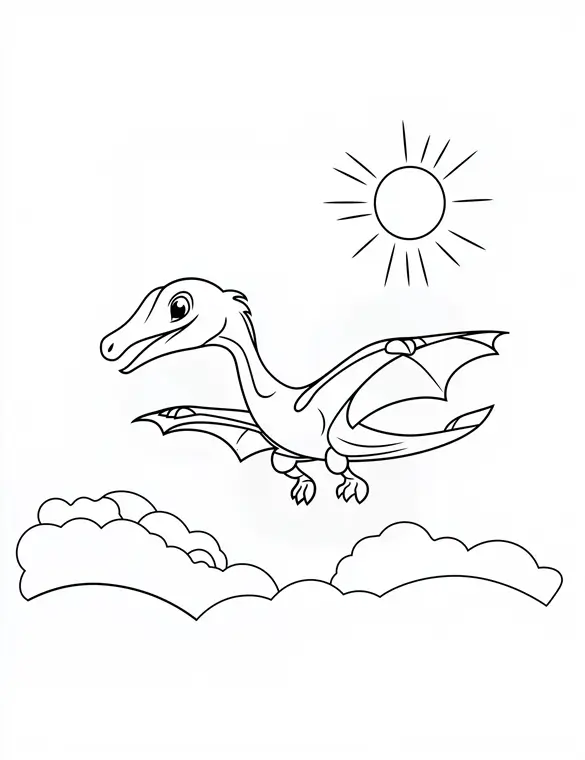 Pterodactyl Flying in the Sky Printable Coloring Page