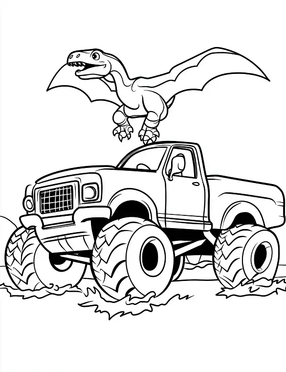 Pterodactyl Monster Truck Coloring Page By Mindset Flow