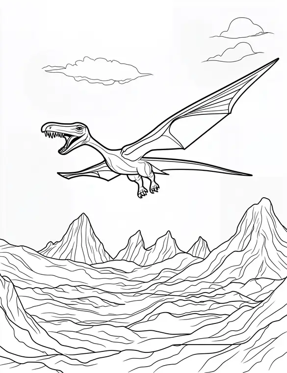Pterodactyl Soaring over a Rocky Canyon Coloring Page