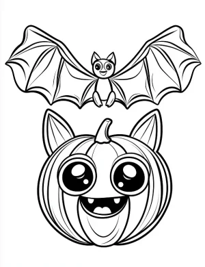 Pumpkin And a Bat Coloring Page by Mindset Flow