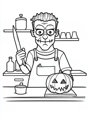 Pumpkin Carving with Knife Halloween Coloring Page by Mindset Flow