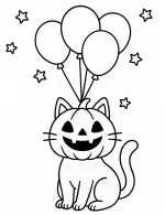 Pumpkin Cat Floating with Balloons Halloween Coloring Page by Mindset Flow