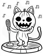 Pumpkin Cat Singing on Stage Halloween Coloring Page by Mindset Flow