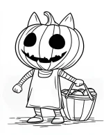 Pumpkin Cat with Basket of Fruits Halloween Coloring Page by Mindset Flow