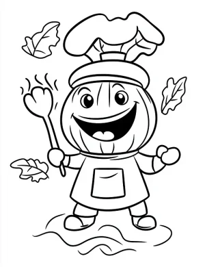 Pumpkin Chef with Spoon Halloween Coloring Page by Mindset Flow