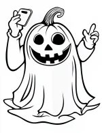 Pumpkin Ghost Taking a Selfie Halloween Coloring Page by Mindset Flow