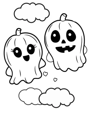 Pumpkin Ghosts Featuring Cute Smiling Ghosts With Large Eyes Coloring Page by Mindset Flow