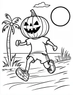 Pumpkin Head Running on the Beach Halloween Coloring Page by Mindset Flow