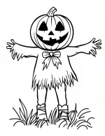 Pumpkin Head Scarecrow with Bow Halloween Coloring Page by Mindset Flow