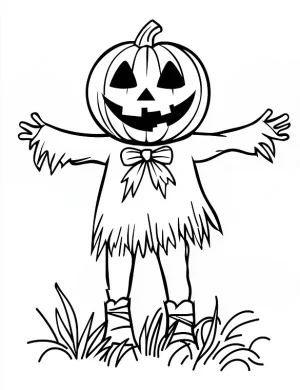Pumpkin Head Scarecrow with Bow Halloween Coloring Page by Mindset Flow