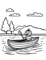 Pumpkin Headed Person Rowing a Boat Halloween Coloring Page by Mindset Flow