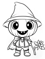 Pumpkin Headed Scarecrow Holding a Wildflower Coloring Page