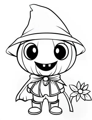 Pumpkin Headed Scarecrow Holding a Wildflower Coloring Page