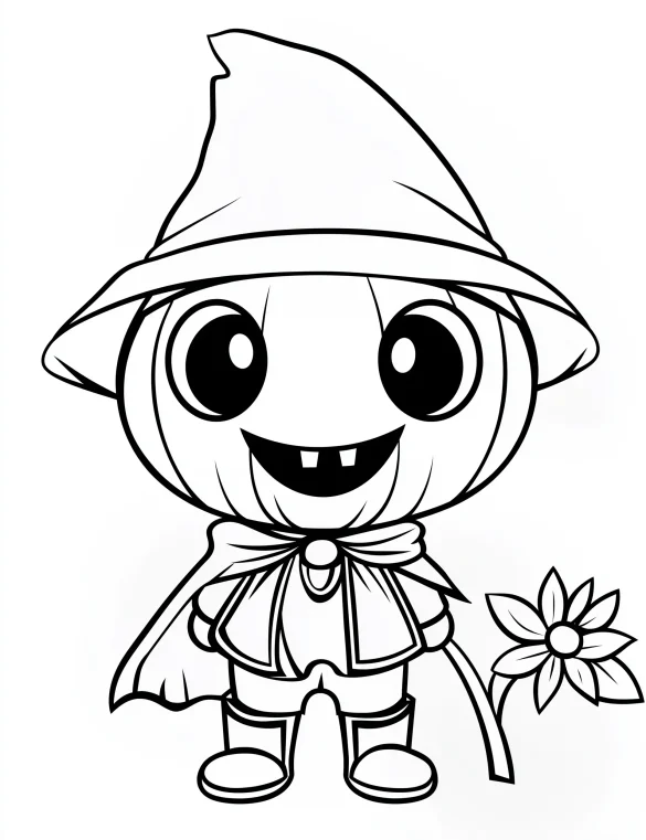 Pumpkin Headed Scarecrow Holding a Wildflower Coloring Page