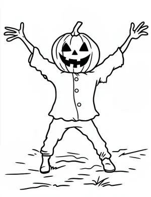 Pumpkin Headed Scarecrow Practicing Yoga Halloween Coloring Page by Mindset Flow
