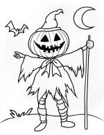 Pumpkin Headed Scarecrow with Staff Halloween Coloring Page by Mindset Flow