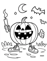Pumpkin Holding Candle with Flying Bats Halloween Coloring Page by Mindset Flow