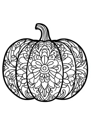 Pumpkin Mandala with Intricate Floral Patterns Coloring Page by Mindset Flow