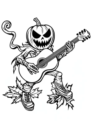 Pumpkin Patch Monster Playing Guitar Coloring Page by Mindset Flow