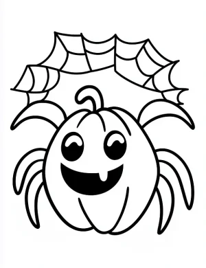 Pumpkin Spider with Web Halloween Fun Coloring Page by Mindset Flow