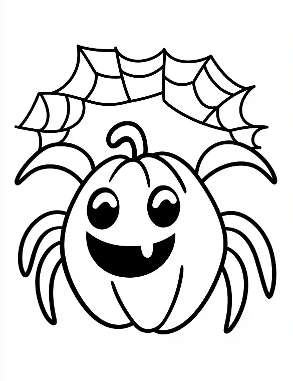 Pumpkin Spider with Web Halloween Fun Coloring Page by Mindset Flow